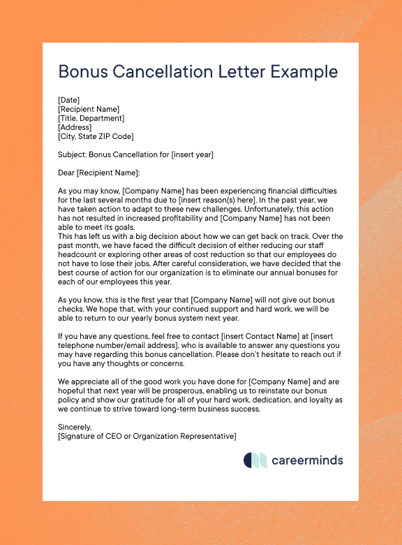 Bonus Cancellation Letter Example