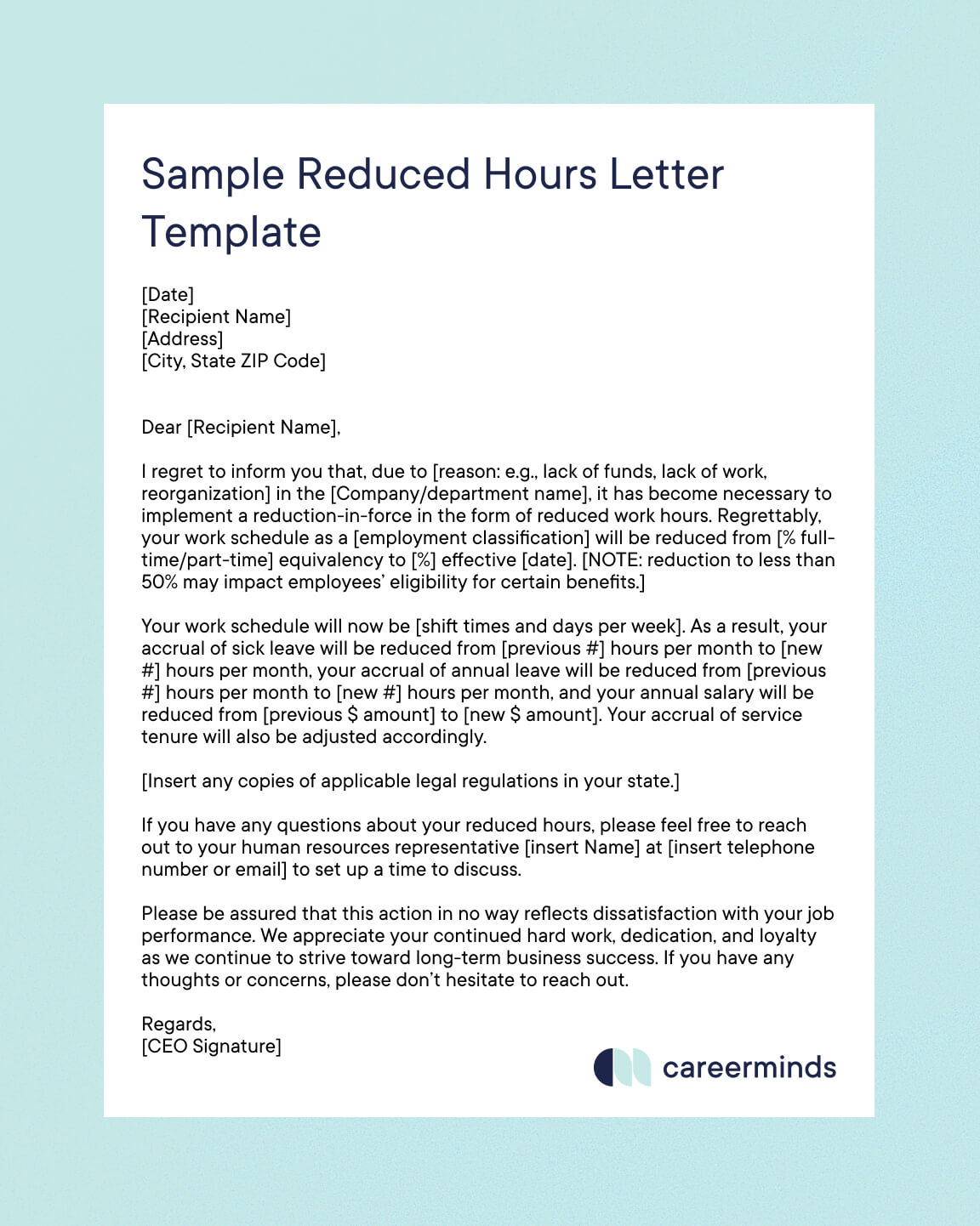 Sample reduced hours letter template